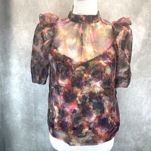 NWT Marie Oliver Perry Top In Poppy XS Puff Slv Mock Neck Coquette Romantic